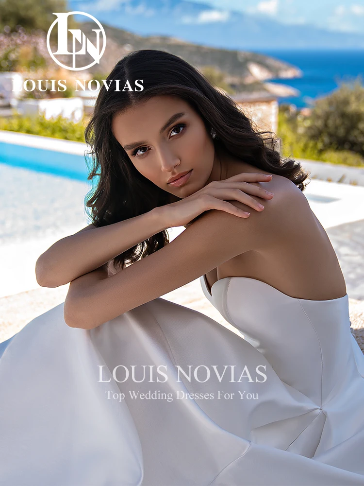 Louis Novias Satijnen Trouwjurk Met Jas 2023 Sexy Strapless Trouwjurk Kapel Trein Baljurk Bruid Jurk Robe De Mariage