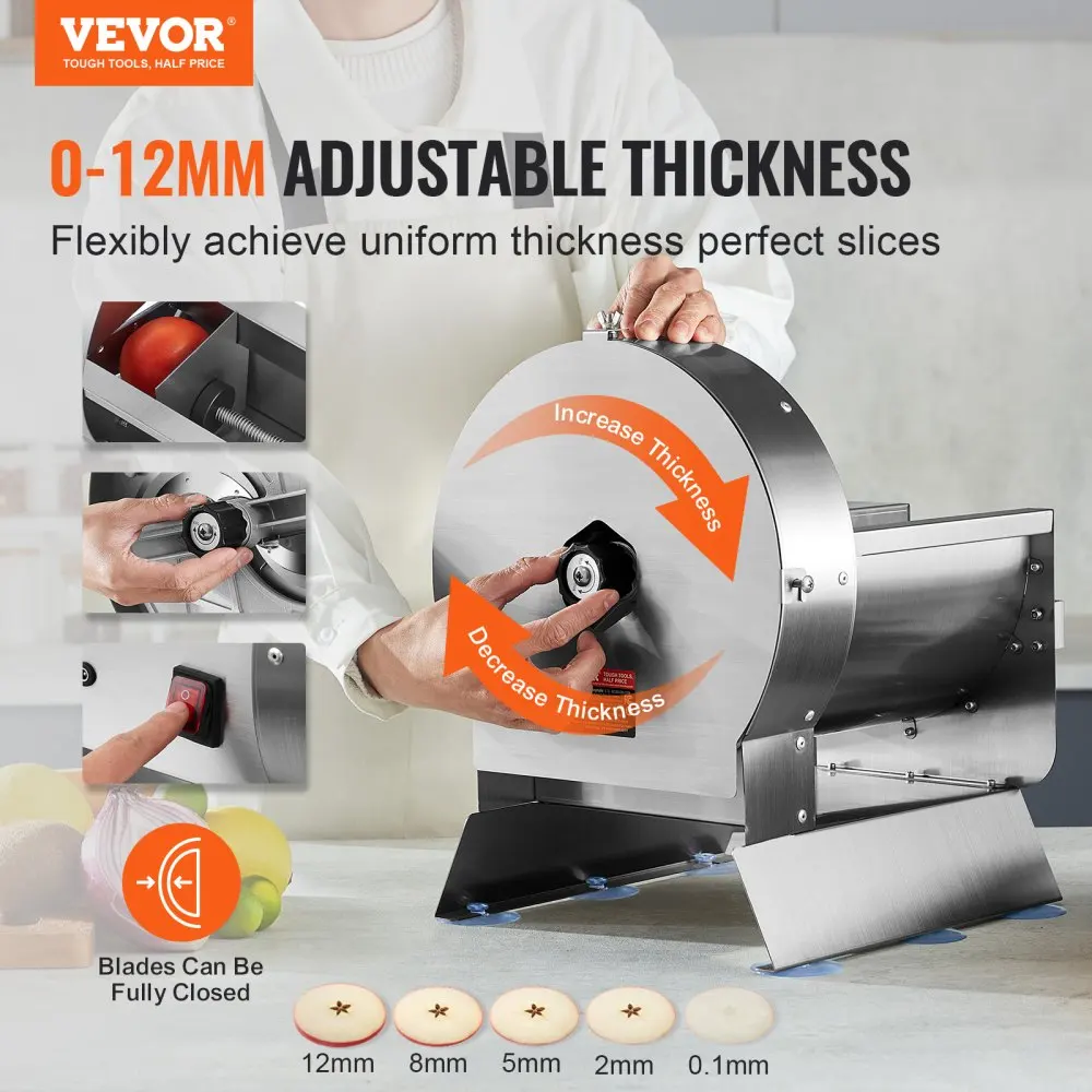 VEVOR Electric Vegetable Slicer Thickness Adjustable  Slicer Machine  Convertible to Manual  Stainless Steel Food Cutter