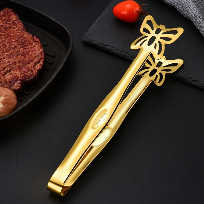 BBQ Tongs 304 Stainless Steel Steak Clip Hollow-Butterfly Cake Bread Grill Clamp Cooking Utensils Kitchen Drop shipping