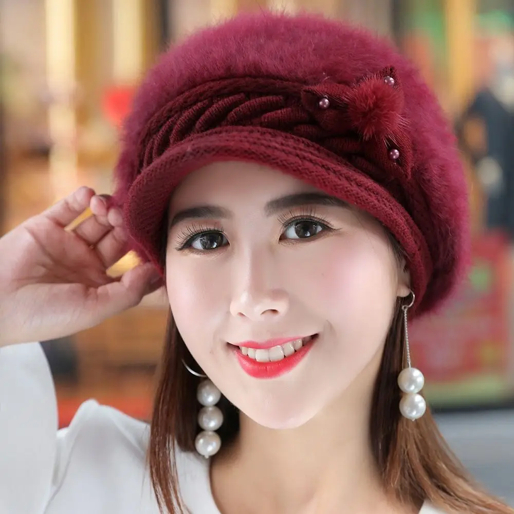 Warm Plush Winter Hat 7 Colors Vintage Rabbit Fur Knitted Hat Keep Warm Cap Winter