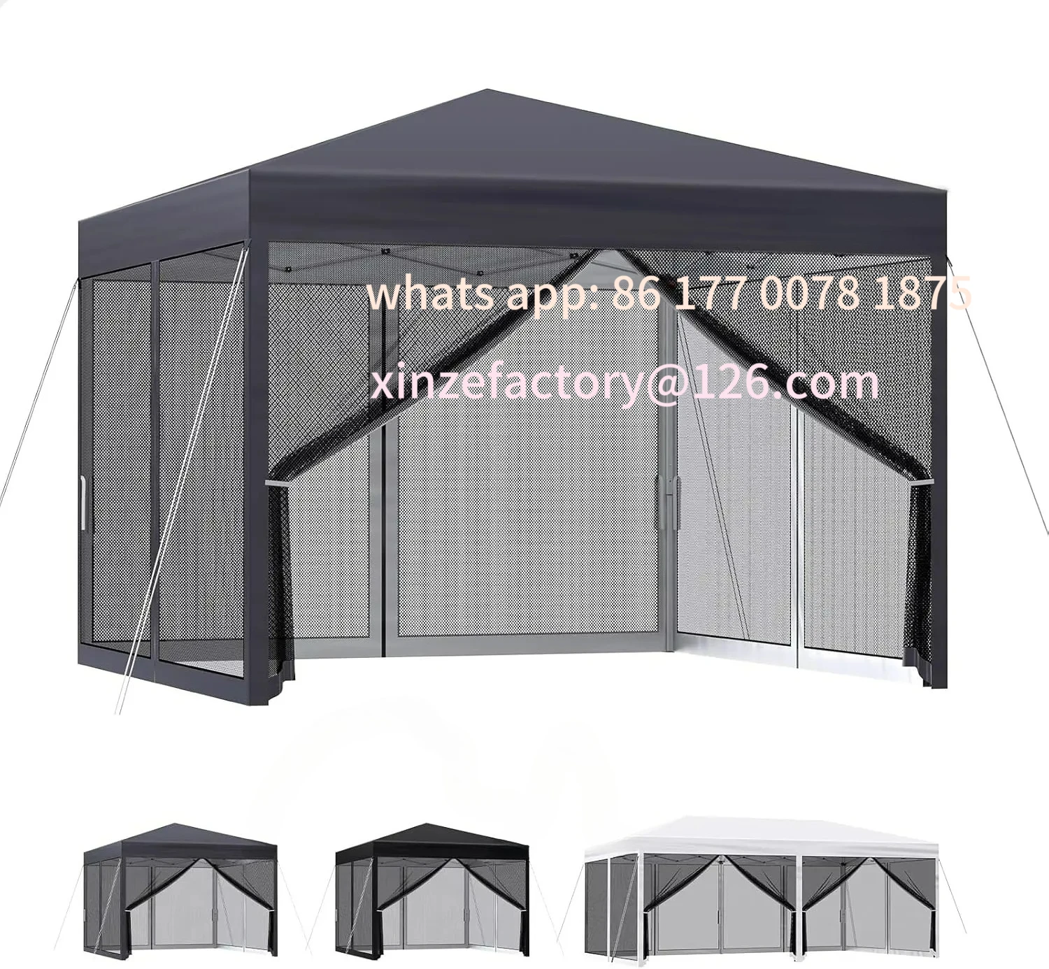 

Customizable Marquee 3 x 3m with 4 Mesh Wall Panels and Pegs & Ropes, Pop-up Canopy with Carry Bag