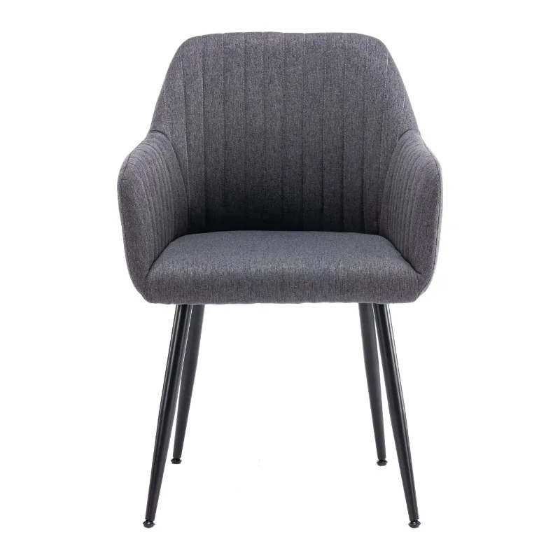 Dining Chair in Dark Grey Linen with Black Legs, 2 Pack，Modern Dining Chair ，Wear-resistant and soft