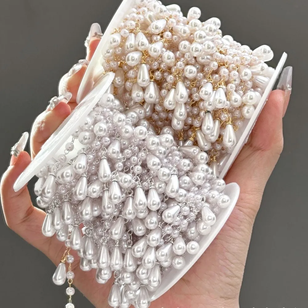 

1M White Imitation Pearl Waterdrop Pendent Beaded Charms Chain for DIY Necklace Bracelet Anklet Jewelry Making Supplies Findings