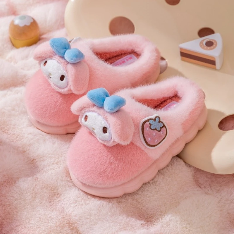 Ciepłe kapcie dziecięce, Hello Kitty,kuromi Melody Cute Cartoon, jesienne i zimowe kapcie dla rodziców i dzieci chłopcy dziewczęta buty domowe