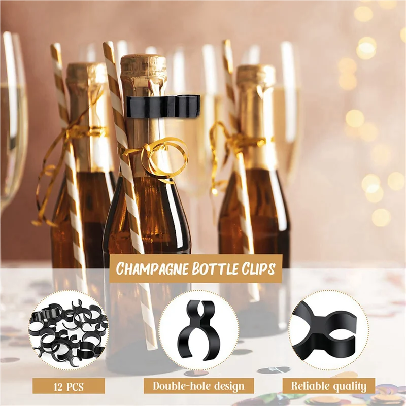 

180PCS Champagne Bottle Glitter Single Holder Safety Clips Bottle Clips For Candle Christmas Parties Wedding Ceremony-B51B