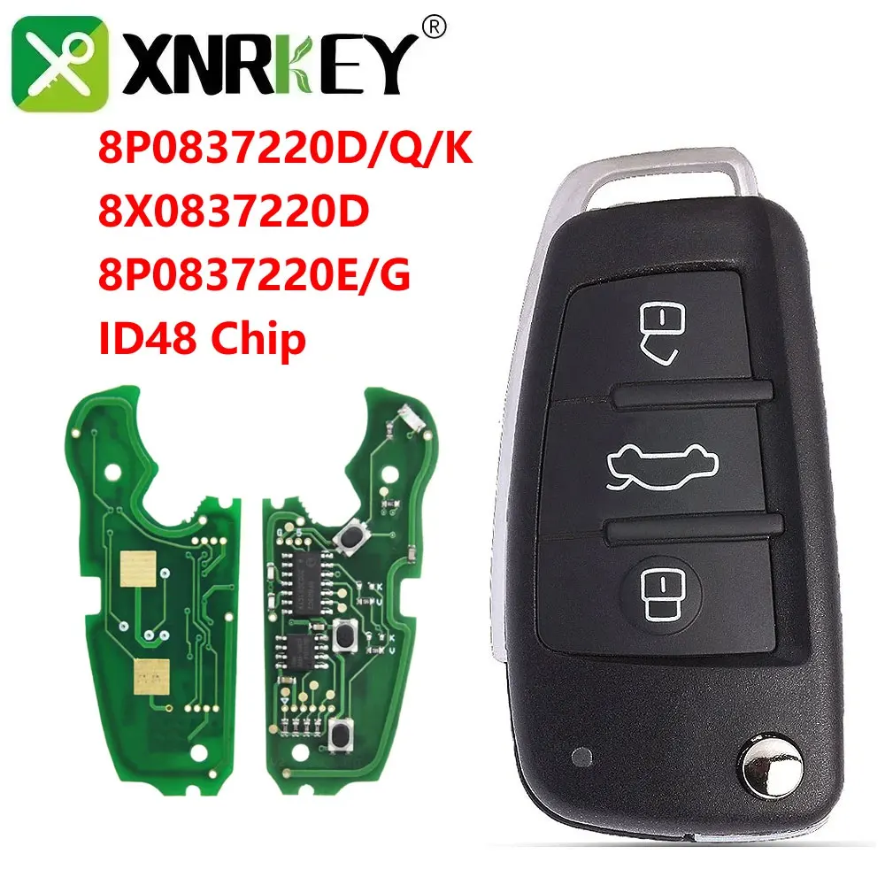 XNRKEY 3 Button Remote Car Key ID48 Chip 315/434Mhz for Audi A3 S3 A4 S4 TT 2005-2013 8P0837220D/Q/K 8X0837220D 8P0837220E/G