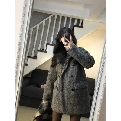 UNXX Korean Style Woolen Blazer for Women Female Office Lady, 2024 Winter Small Frame, High-End Short Wool Jacket High Quality