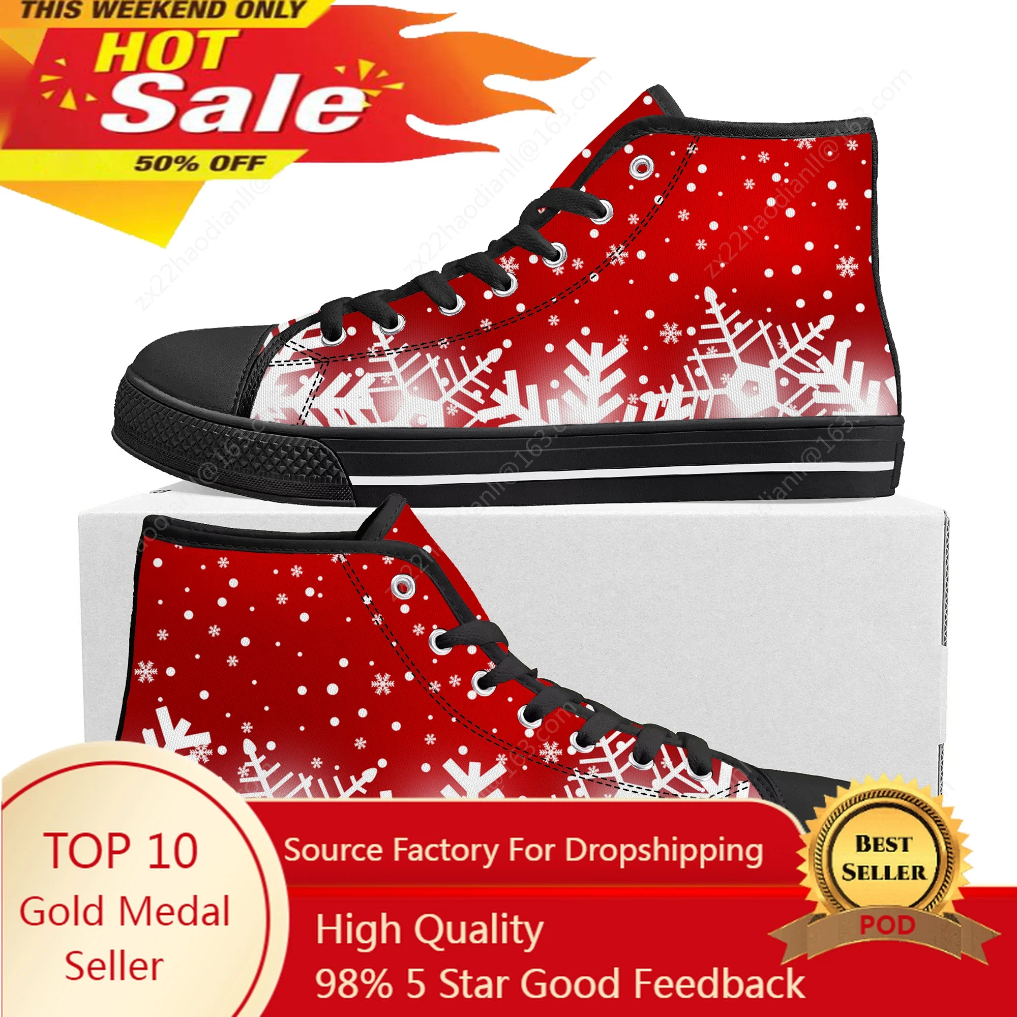 

White Snowflake Red Christmas High Top Sneakers High Quality Mens Womens Teenager Canvas Sneaker Casual Couple Shoes Custom Shoe