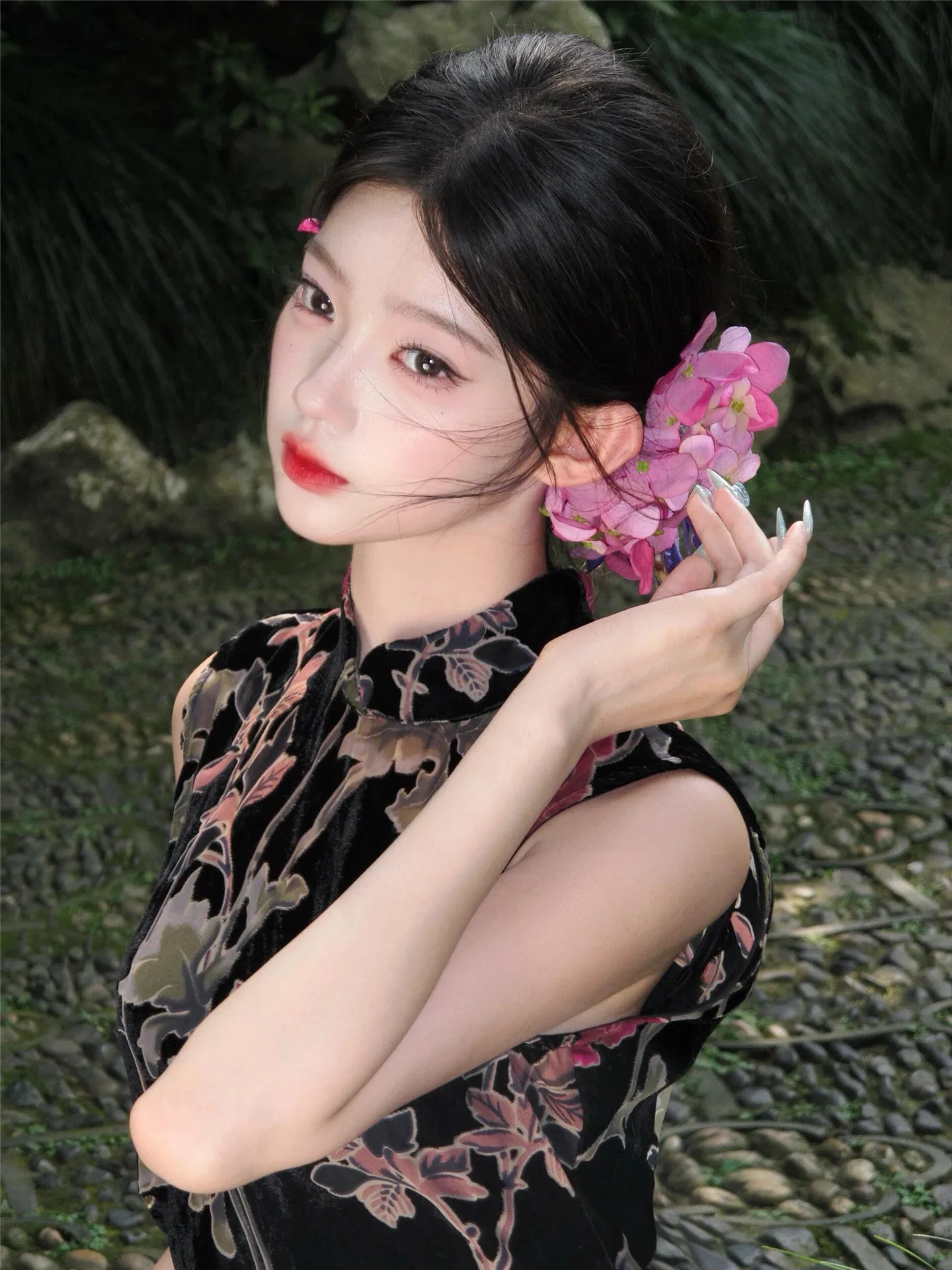 

Новая женская одежда Ele Reformed: черные платья с цветочным принтом для высококлассной художественной фотосъемки и фотостудий, в китайском стиле