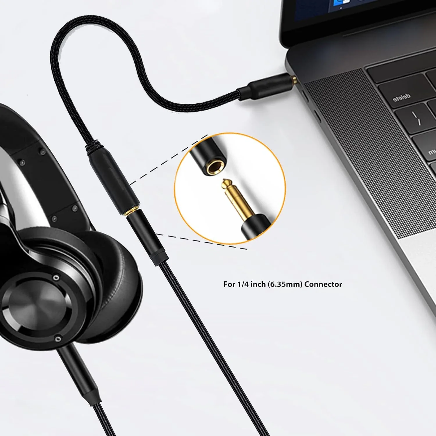 1/8 inch 3.5mm to 1/4 inch 6.35mm Audio Adapter Extension Cord 3.5 6.5 Jack TRS Stereo AUX Cable for Headphone Speaker Amplifier