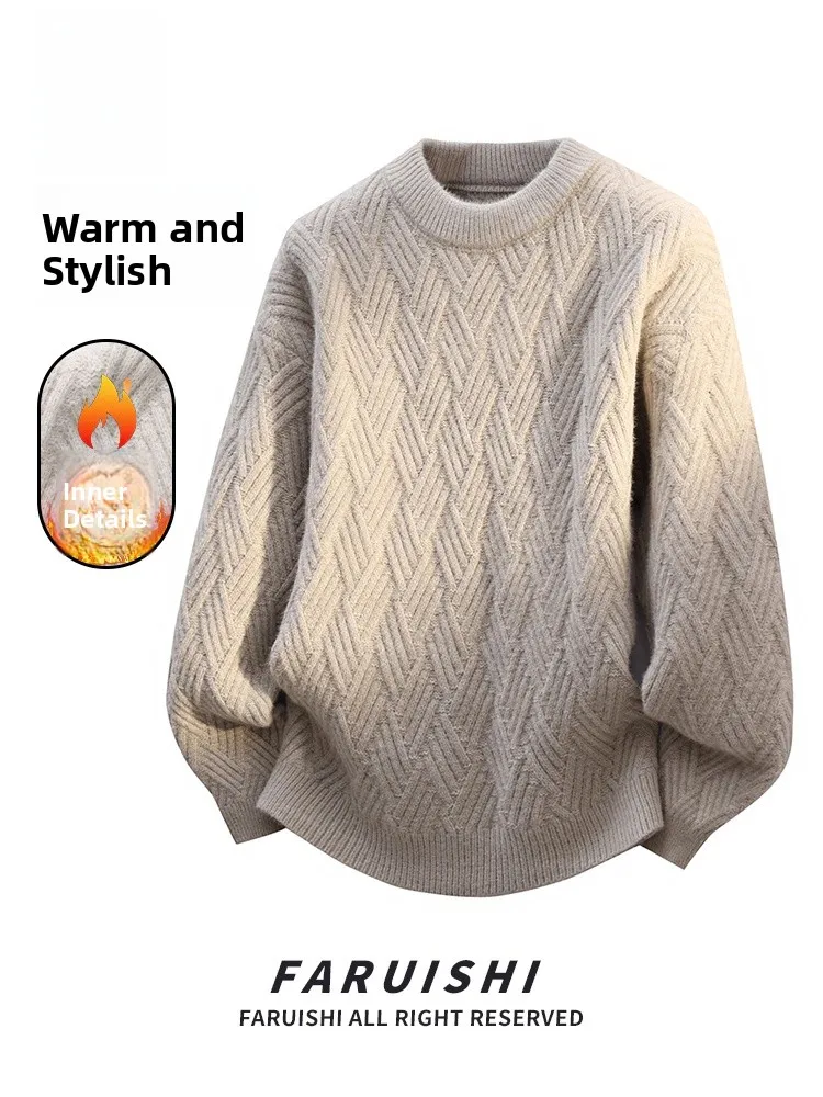 

American Casual Knitted Sweater Men's New 2026 Twist Weave round Ne Faionable Autumn Winter Thiened Soft Polyester Fiber