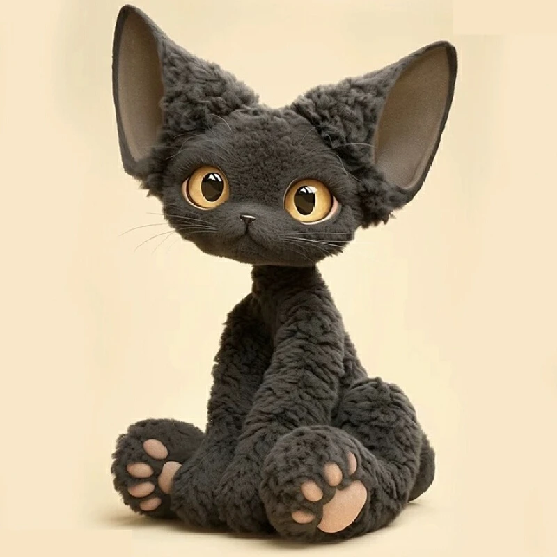 

Sionois Devon Rex Black White Cat Doll Plush Toy Super Cute Internet Replica Celebrity Stuffed Animal for Birthday Gift