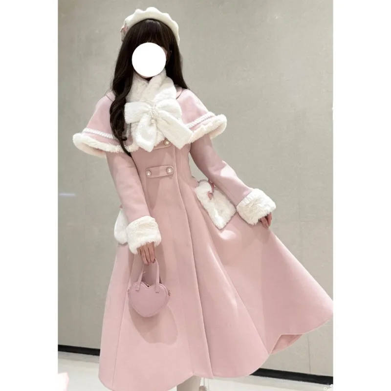 

Snow's Confession Small Man's Daughter Feeling Medium and Long Padded Cotton Removable Cape + Dress Jacket Set Chinese Clothing