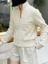 [EWQ] Cardigan lavorato a maglia a maniche lunghe con collo alto e collo alto semplice da donna invernale con cerniera corta cappotto maglione albicocca inverno 2024 autunno 6O2347