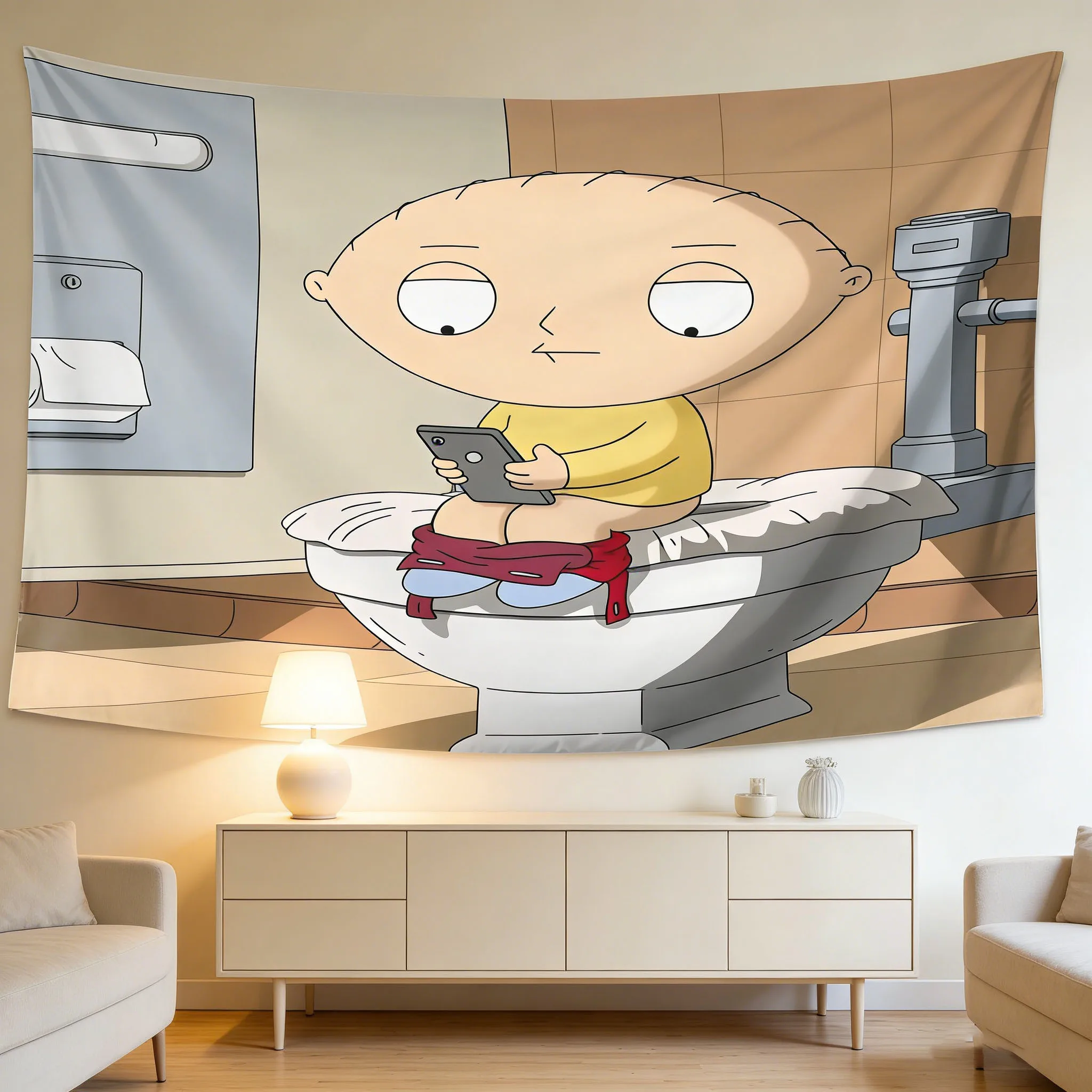 Stewie Griffin Wandteppich, weicher Samt-Wandbehang, lustiges Muster-Dekor für Schlafzimmer, Wohnzimmer, Büro und Party, perfektes Fan-Geschenk