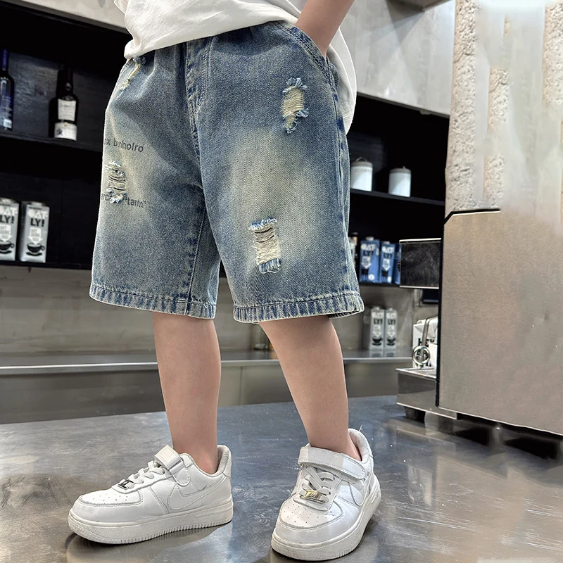 

Summer Shorts With Holes Child Cool Destroy Bottoms Fashion Kids Boy Street Style Ripped Denim Vintage Wash Casual Broken