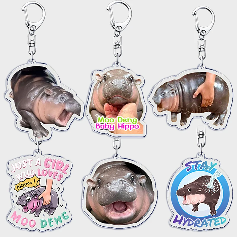 Funny Baby Hippo Cute Keychains Keyring For Accessories Bag Moo Deng Meme Pendant Keyring Jewelry Fans Gifts