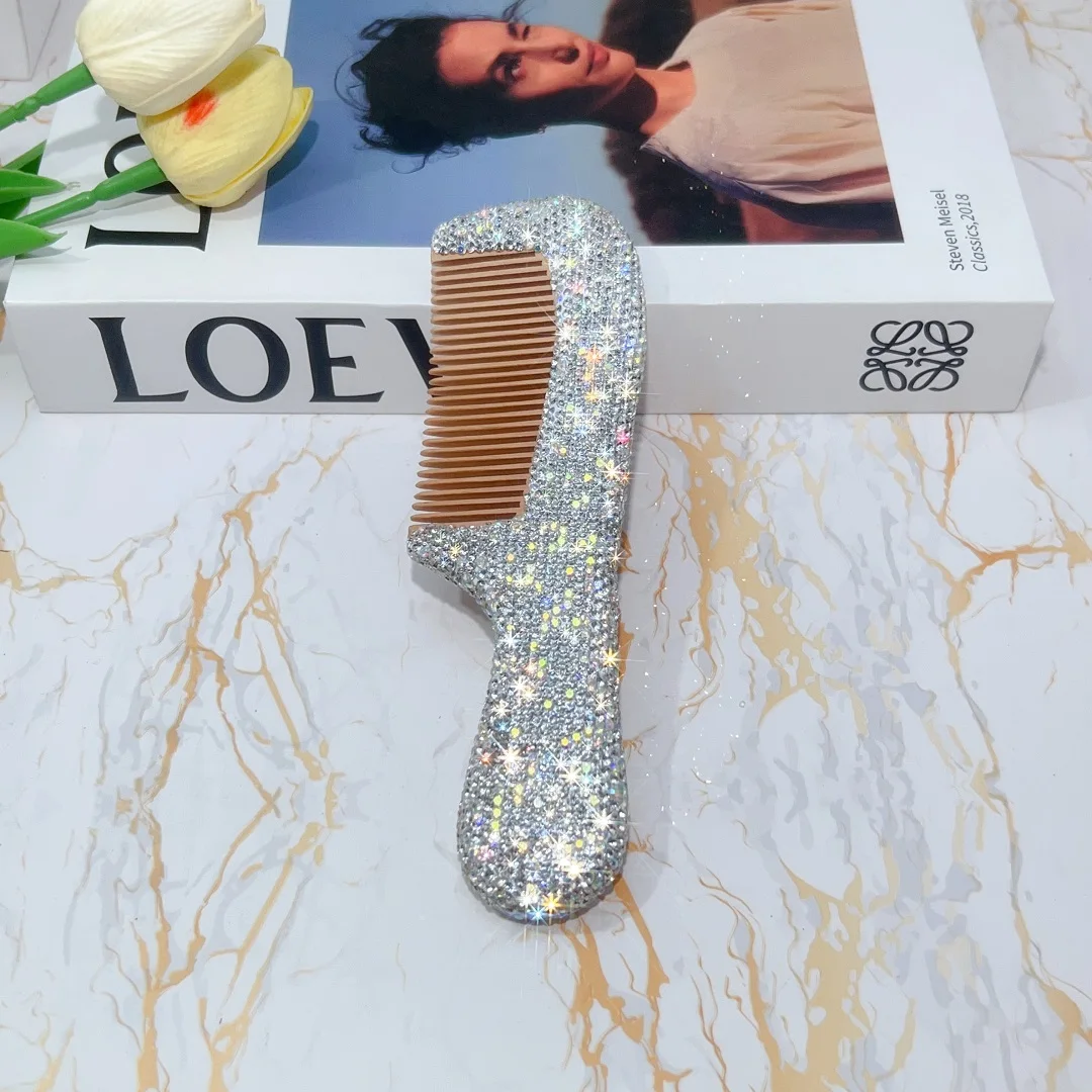 Bling Natural Peach Wood Hair Comb Close Teeth Anti-static Head Massage Hair Care Wooden Comb Styling Tool Beauty Accessories