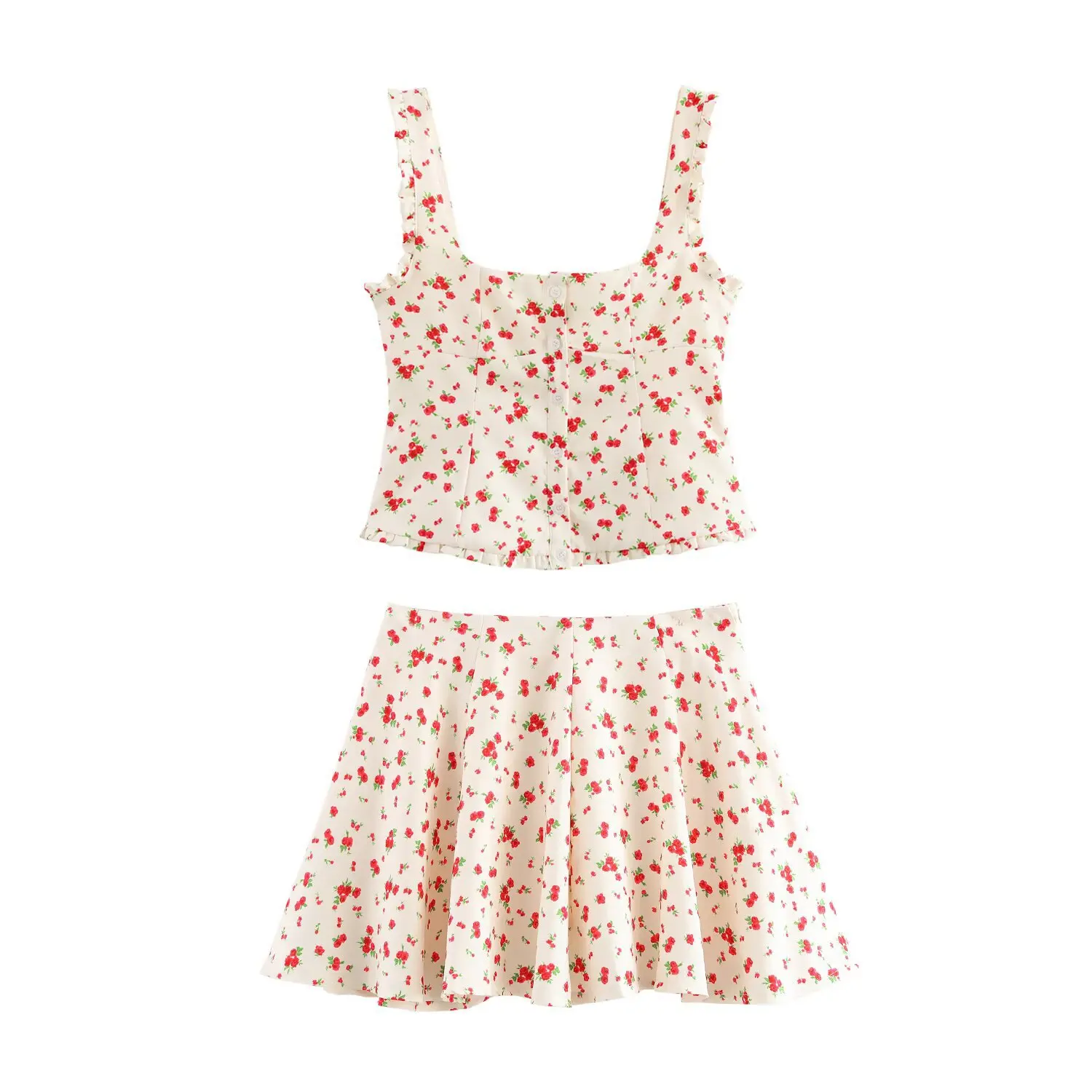 

New spring women's clothing European and American style sexy floral suit suspender top mini skirt