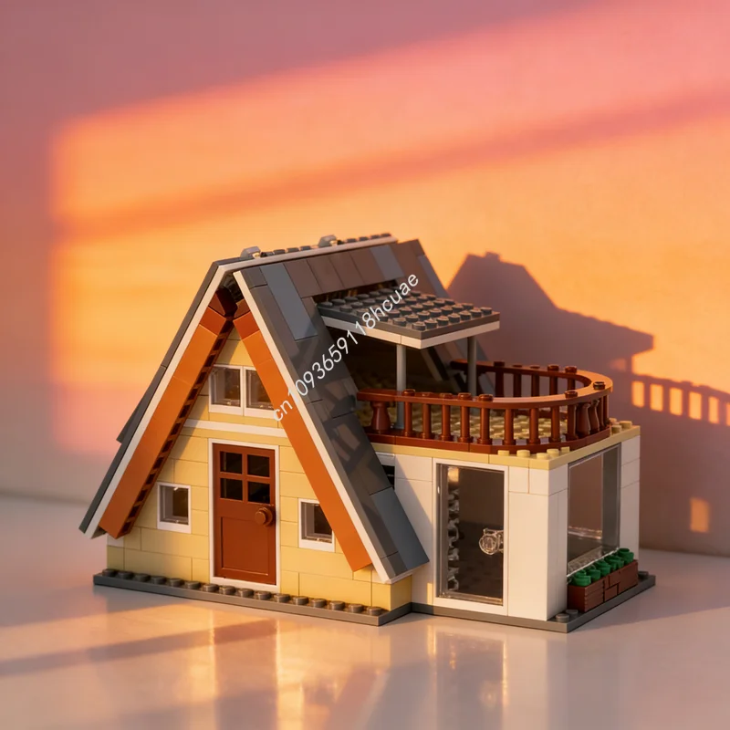 263 pièces MOC Creator Expert Maison à ossature en A avec terrasse et balcon, modèle de construction en blocs, jouet, cadeau de Noël, idée éducative