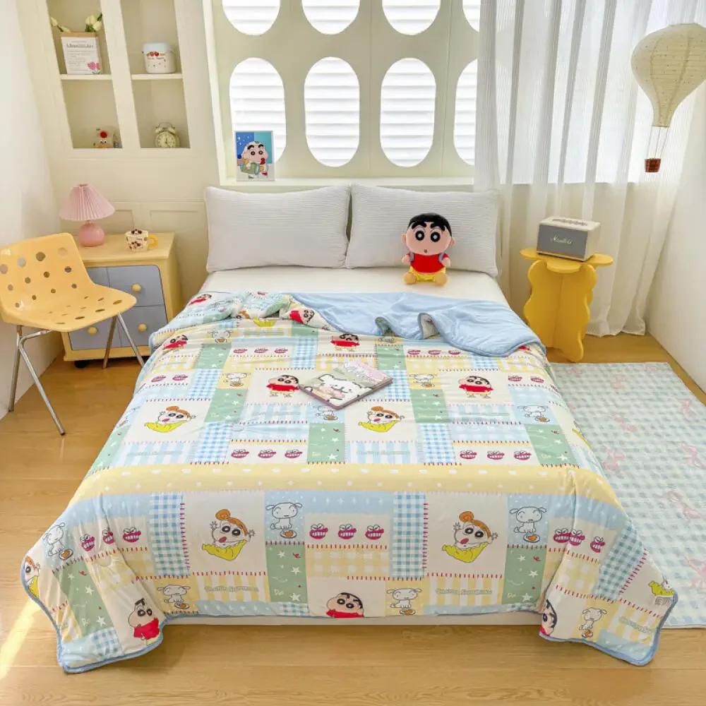 Kawaii Crayon Shin-Chan Summer Quilt Cartoon Cute Household Use Nap Blanket Anime Rest Home Office Quilt Gift Machine Washable