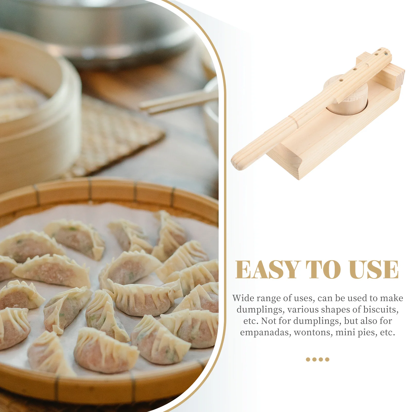 

Wooden Dumpling Wrapper Presser Tool Kitchen Dough Pressing Mold for Home Restaurant Use Labor Saving Glutinous Rice Cake