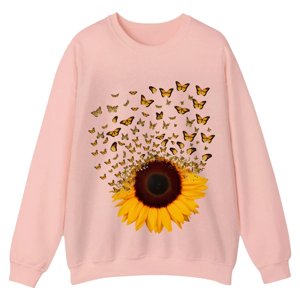 Adorable Butterfly Sunflower Graphic Sweatshirt Cusal Sweatshirt Trendy Long Sleeve Shirt Comfort Colors Unisex Sweatshirt