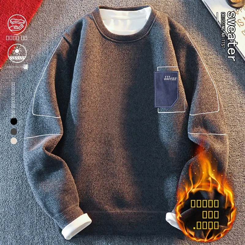 

Men's round Ne Fce Lined Thiened Knitted Sweater Winter Warm Faion Urban Sle Long Sve Casual Wear Polyester Fiber