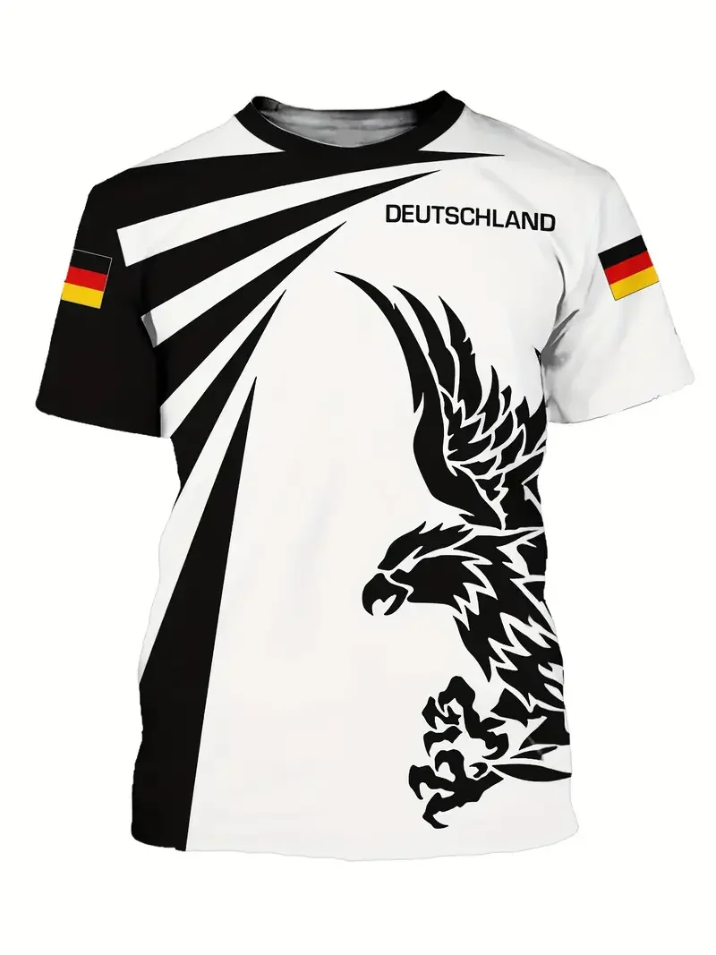 German Flag Print T Shirt For Men Fashion National Emblem Pattern Oversized T-shirts Casual O-neck Short Sleeve Tops Summer Tees