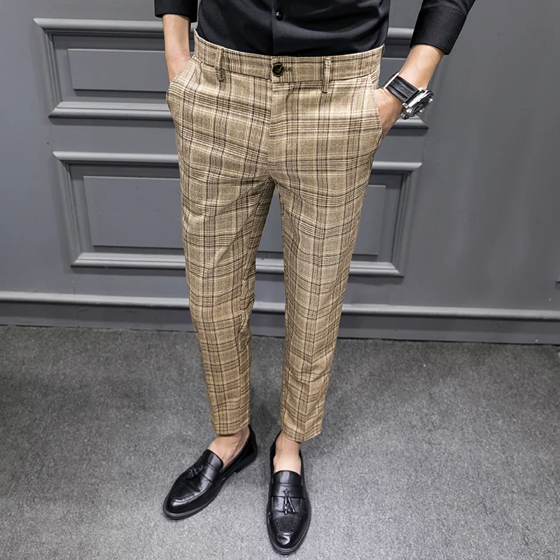 2023 Men Clothing Plaid Business Suit Trousers/Male Slim Fit Fashin Leisure Suit Pants/British Formal Dress Suit Trousers 28-36