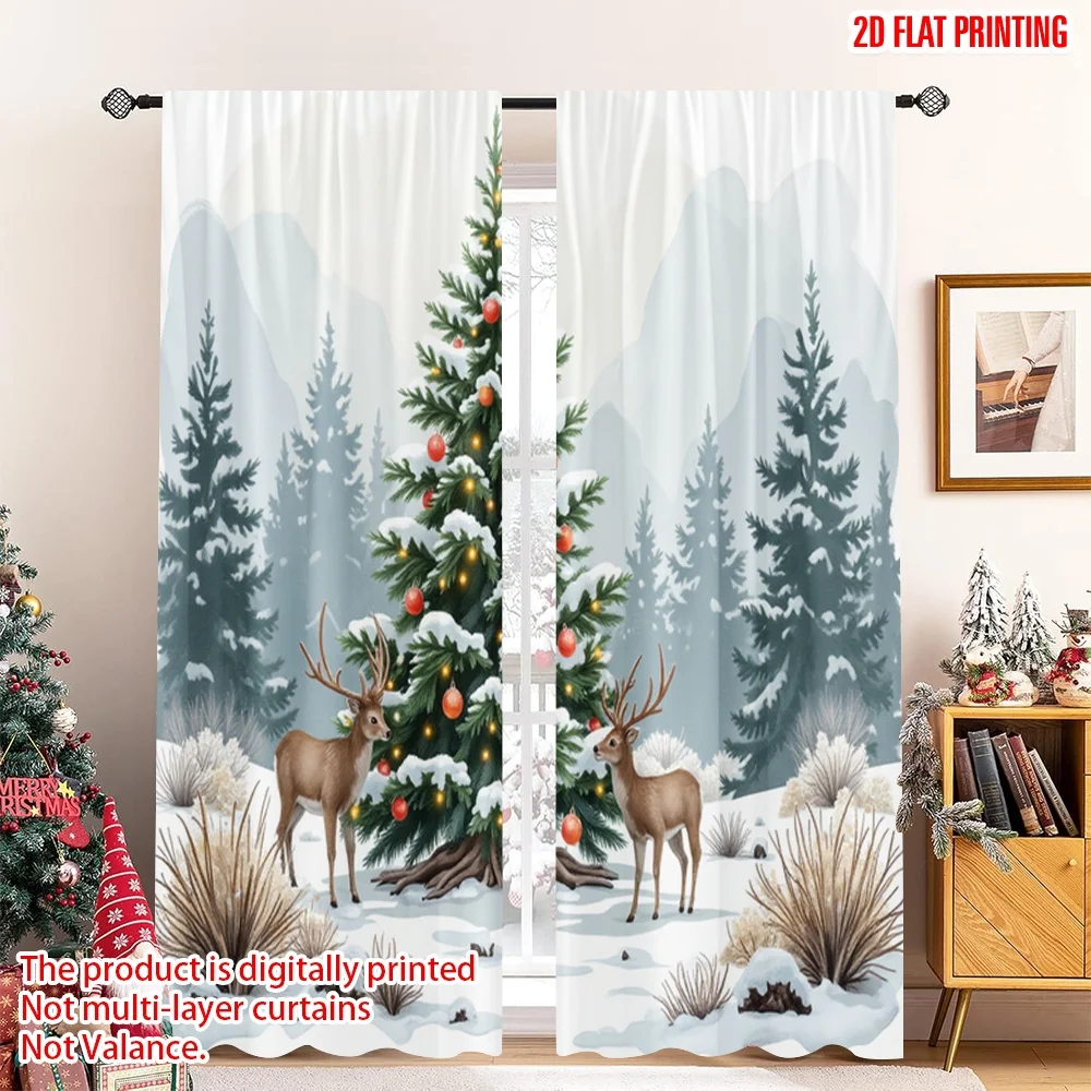 

2pcs 2D flat printing Merry Christmas Popular Drapes Winter Deer Fox Christmas Tree 100% Polyester Without Electricity Party