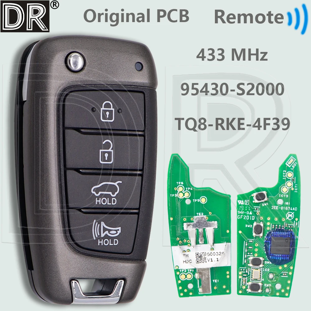 

DR TQ8-RKE-4F39 433 MHz Original PCB 95430-S2000 No Chip Flip Car Remote Control Key For Hyundai Santa Fe 2018 2019 2020