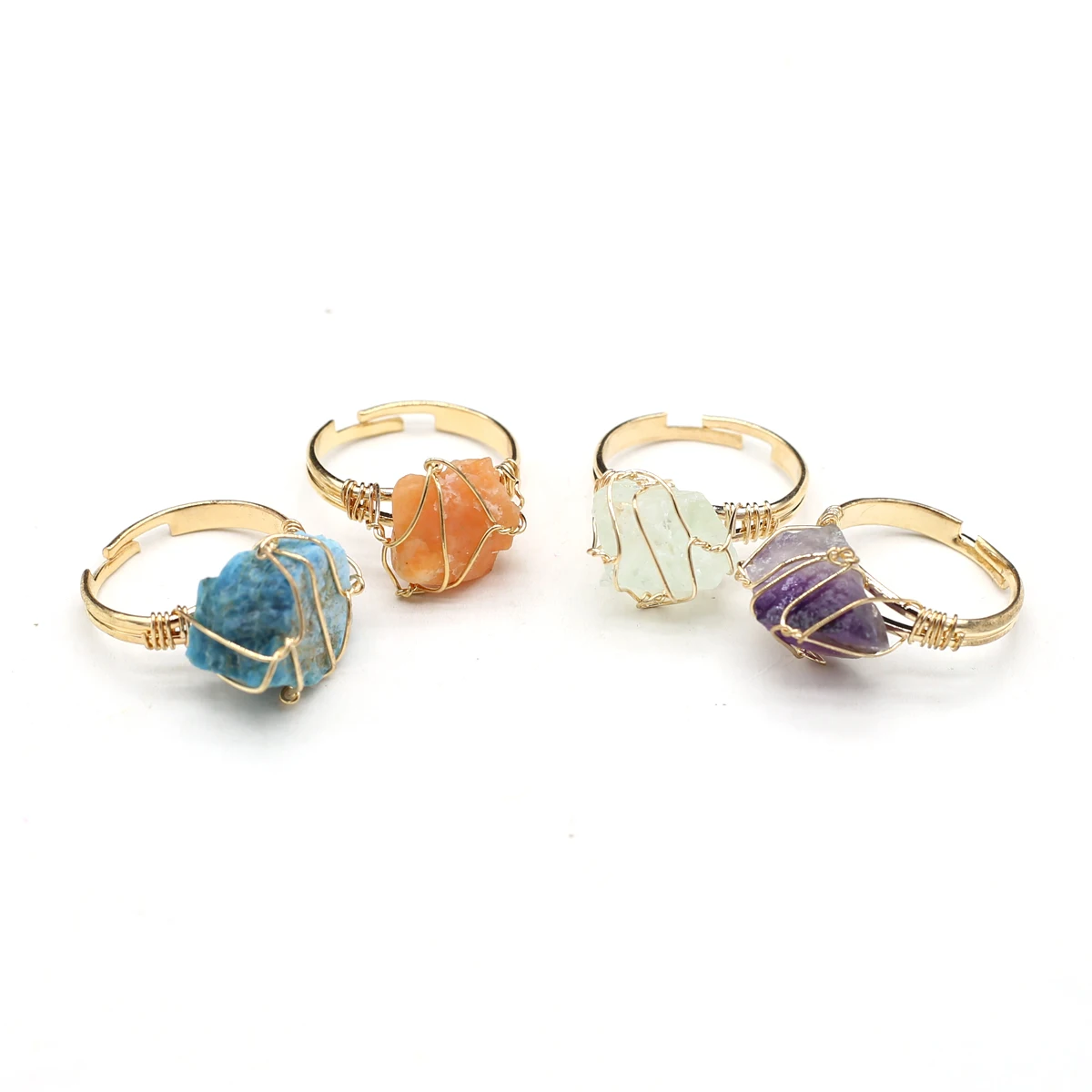 Irregular Natural Crystal Wire Wrap Rings for Women Amethyst Aquamarine Healing Natural Stone Finger Ring Adjustable Jewelry