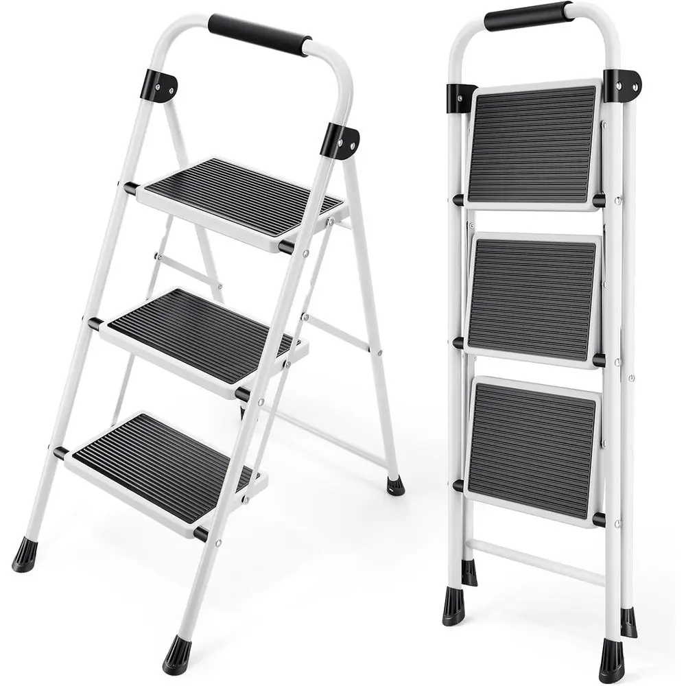 

Step Ladder, olding Step Stool with Wide Anti-Slip Pedal, Sturdy Steel Ladder, Convenient Handrail, Lightweight, Portable Steel