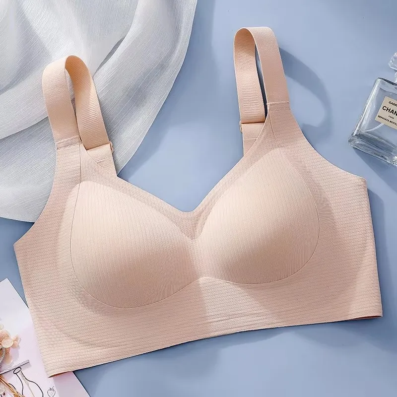 Bra Fixed Cup-lifting Non-Marking Plus Size Gathering Non-rimless Jelly Soft Support Underwear