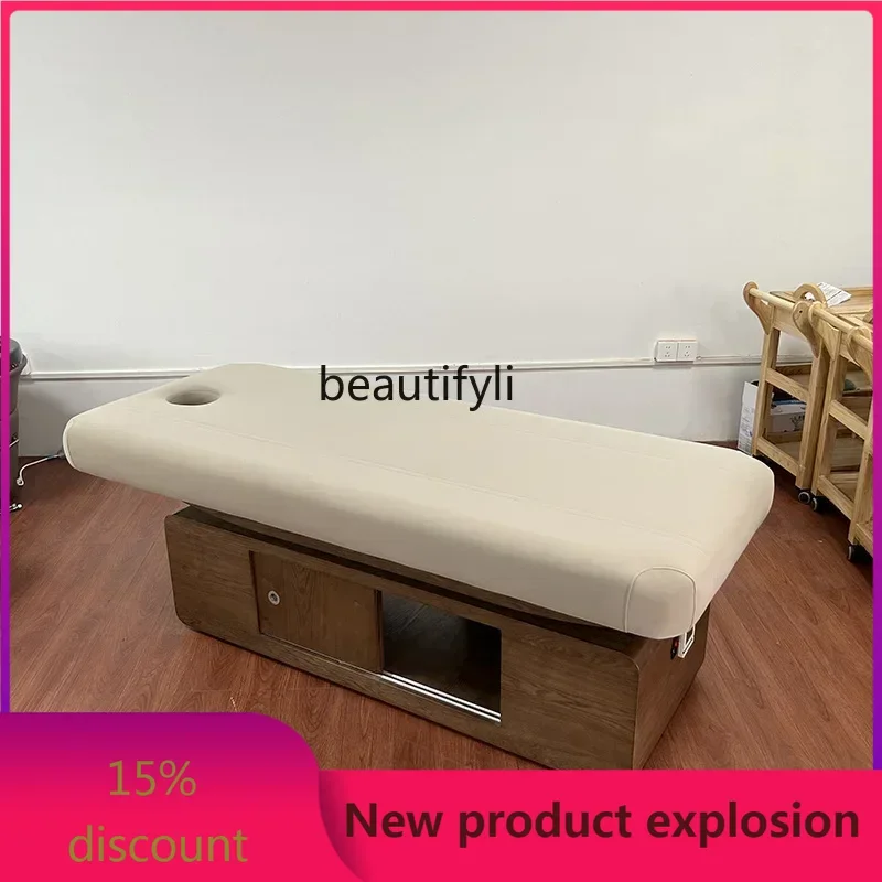 

Electric beauty bed constant temperature heating spa massage bed beauty salon, treatment bed wooden base