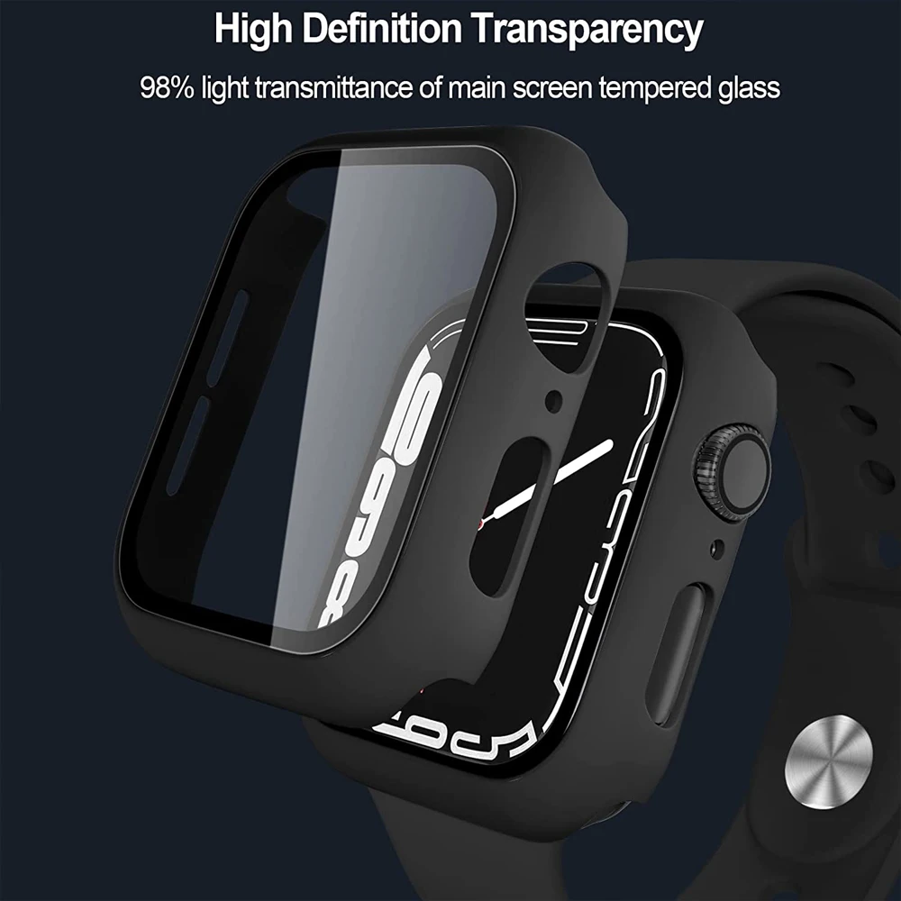 Case For Apple watch Screen Protector 45mm 41mm 44mm 40mm 42mm 38mm Tempered Glass Hard PC Bumper iWatch series 9 8 7 6 5 4 3 SE