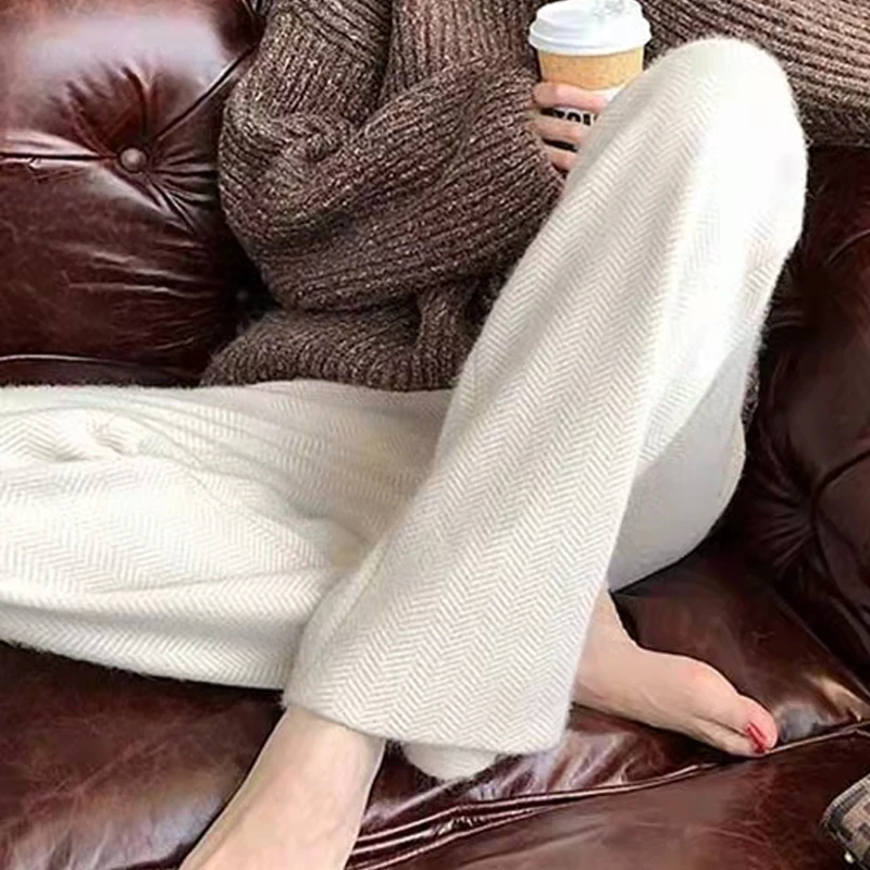 

Fashion Thicken Casual Office-lady Pants Women Trouser Autumn Winter Wide Leg Woolen Pants High Waist Trousers Pantalones 29359