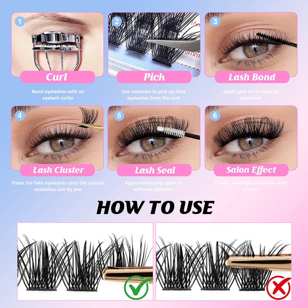YUANZHIJIE DIY Cluster Eyelash Extension 8-16mm Mix Coating Remover Female Makeup Faux Mink Volume Natural Segmented Lash view 6
