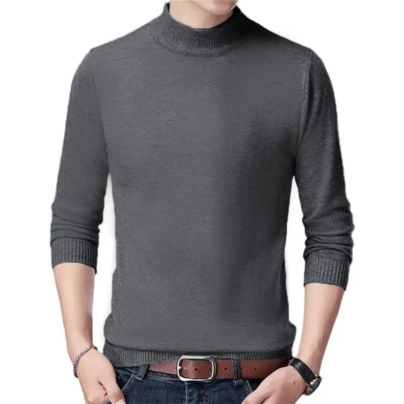 

Men's Casual Sweater Solid Color Half Turtleneck Simple Style Pullovers Long Sleeve Slim Fit Classic Autumn Warm Male Knitwear
