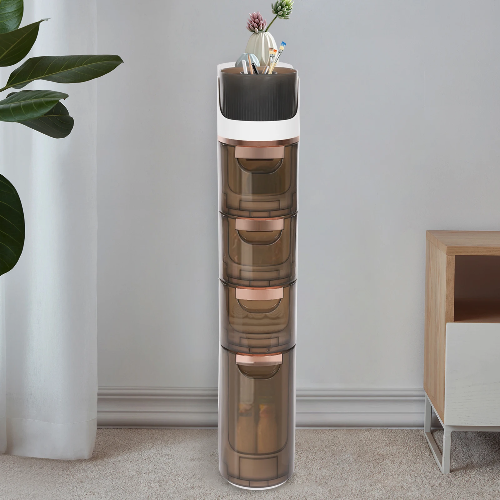 

4-Tier Slim Plastic Storage Cart with Wheels – Narrow Bathroom & Kitchen Organizer – 4-Drawer Rolling Cabinet for Bedroom&Closet