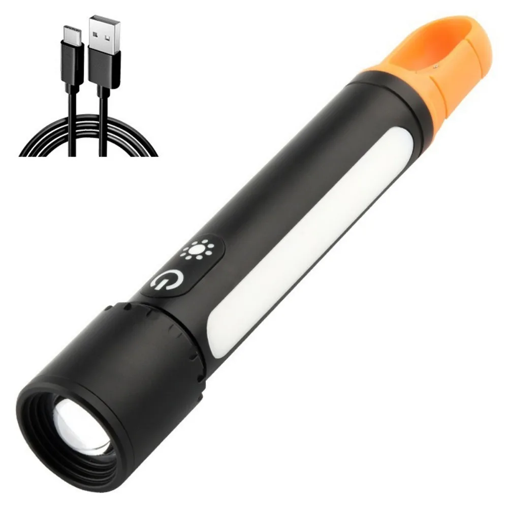 

With Side Lamp Strong Light Flashlight Telescopic Zoom Rechargeable Outdoor Small Flashlight Waterproof Long-range Camping Lamp