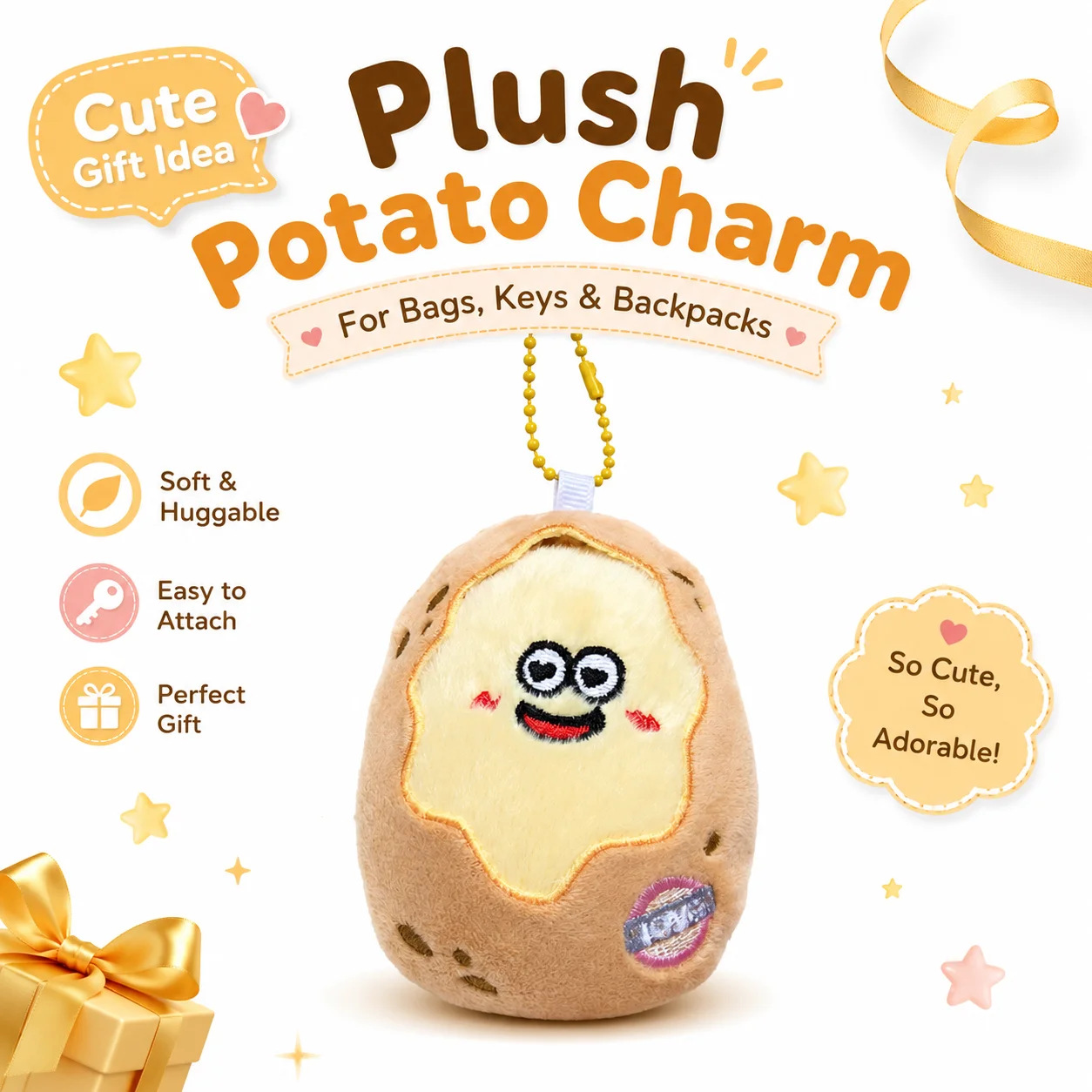 Cute Peeled Potato Plush Keychain Soft Fluffy Vegetable Doll Bag Charm Mini Stuffed Pendant With Bead Chain Bulk Party Favor Small Gift For Kids Birthday Classroom Carnival Holiday Prize