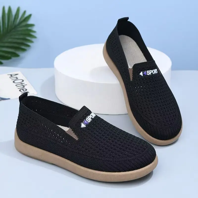 المرأة الربيع الصيف شقة وحيد شبكة حذاء كاجوال لينة وحيد عدم الانزلاق تنفس جولة تو الانزلاق على أحذية منتصف العمر وكبار السن