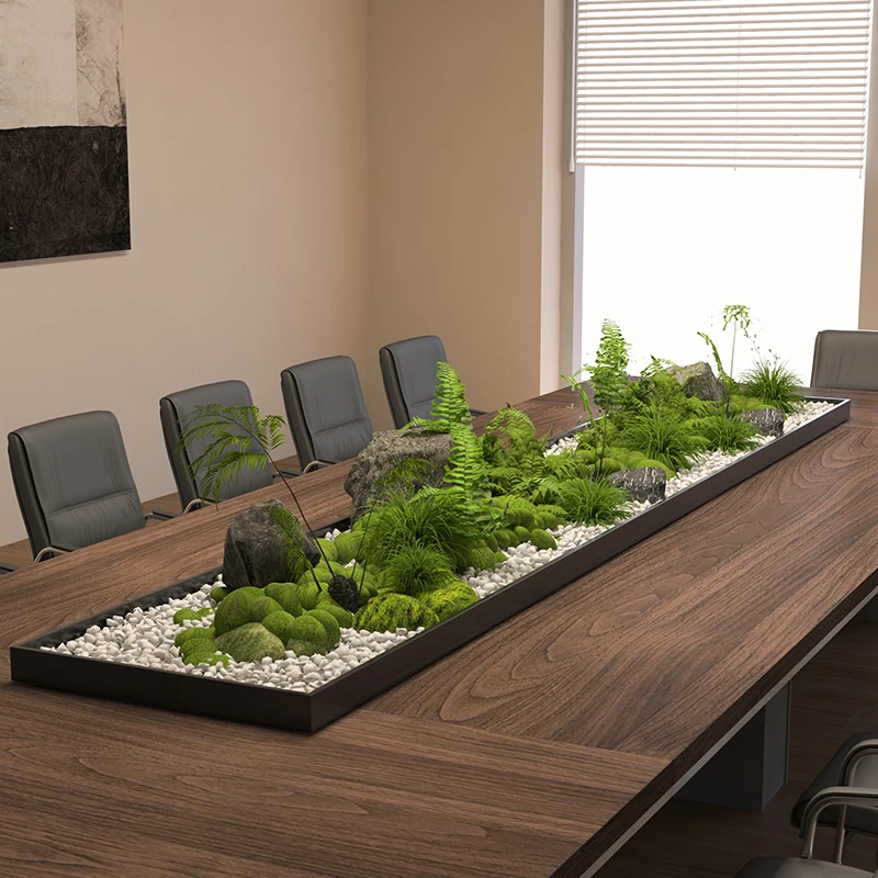 

Банкетный длинный стол, украшения в стиле микроландшафт, конференц-стол, украшения из вечного мха, декор из камня «Синий дракон», новое китайское украшение.