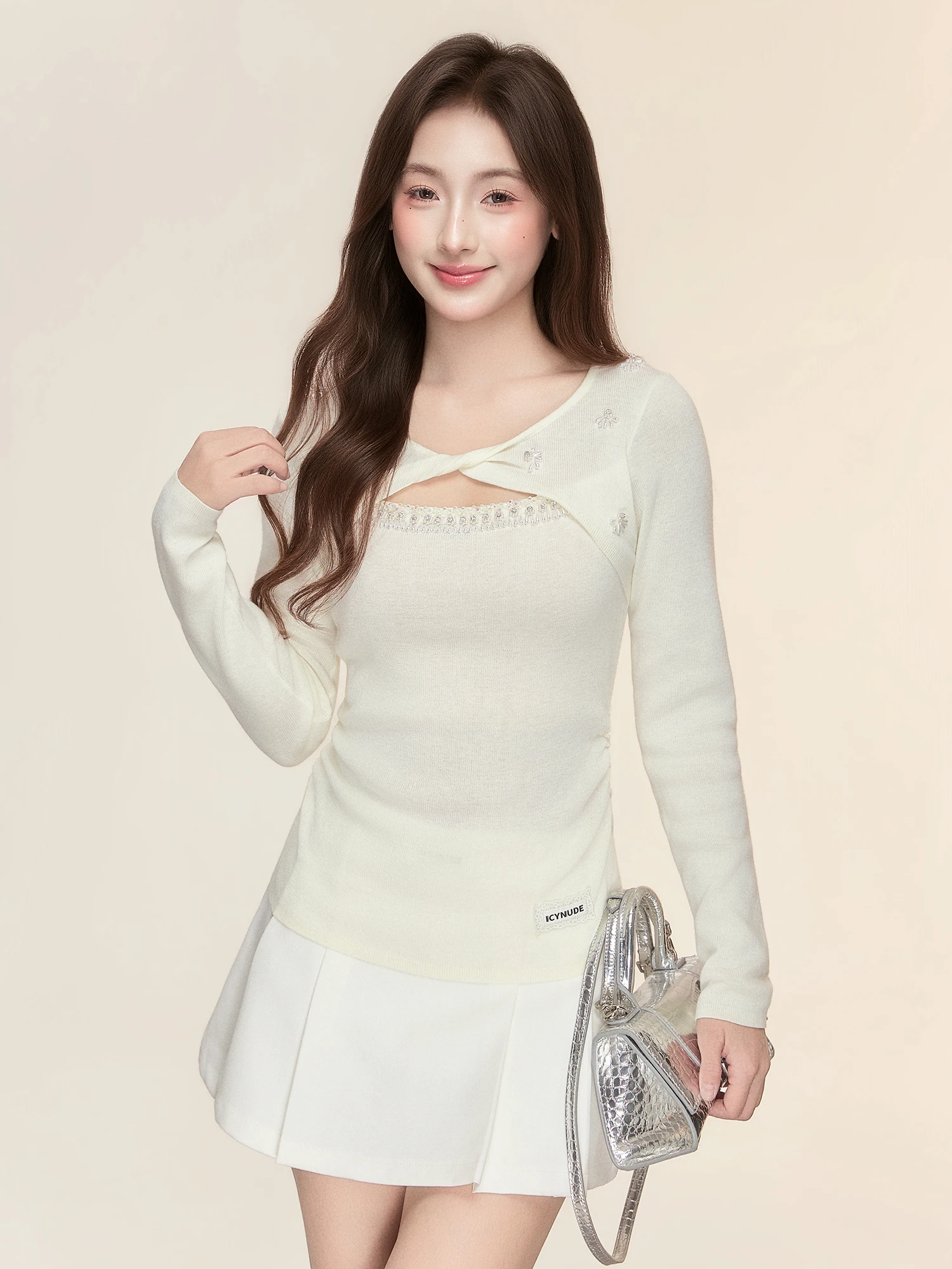 

Женский облегающий трикотажный топ IcyNude Store с вырезами на талии и длинными рукавами, новинка