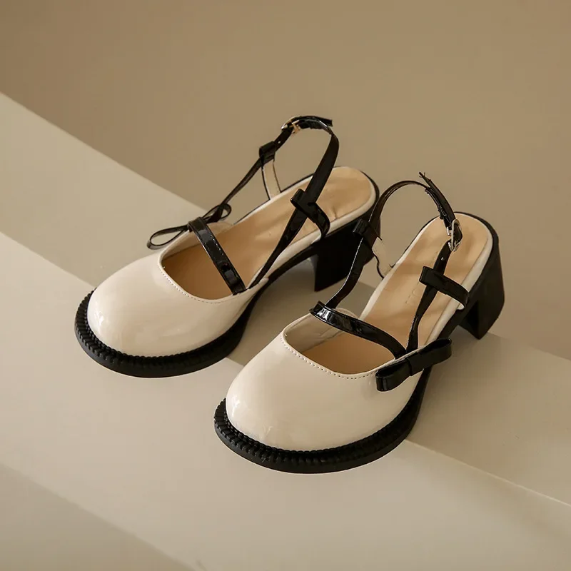 French Chunky Heels 2024 Spring Summer New Fashion Casual Mary Jane Shoes Ladies Designer Leather Sandals