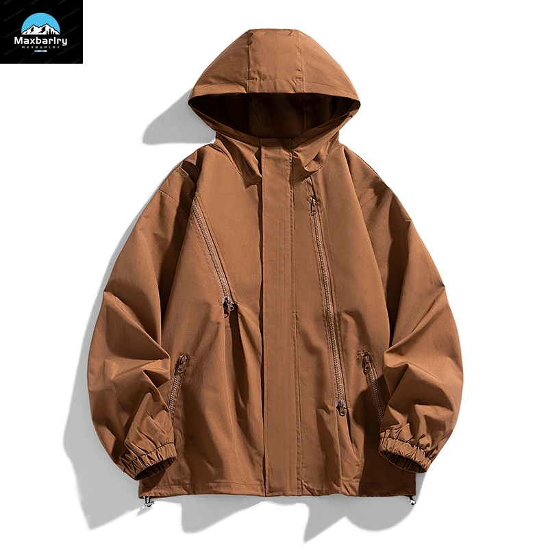 Autumn Jacket Men's Korean Style Fashionable Loose Oversized Windbreaker Jacket Unisex Waterproof Hiking Camping Hooded Coat