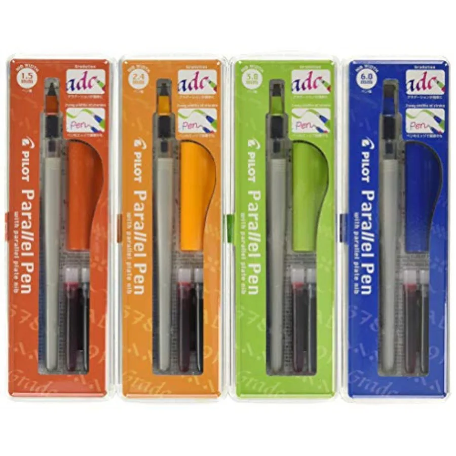 

Набор каллиграфических ручек Parallel 1.5 мм, 2.4 мм, 3.8 мм и 6 мм с дополнительным картриджем для чернил P9005SET