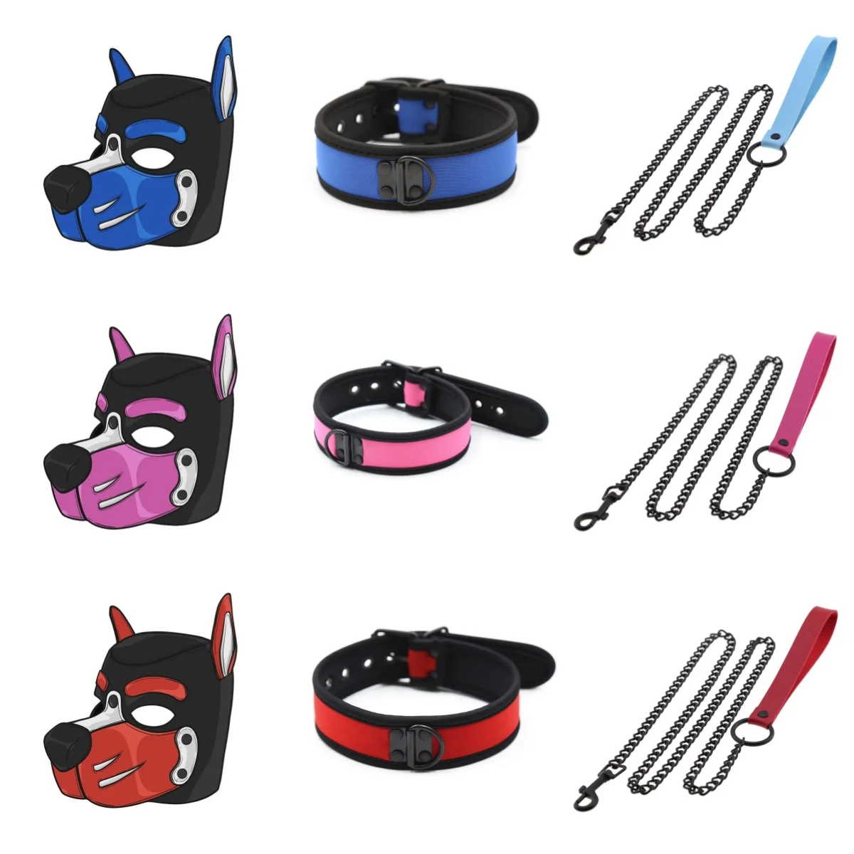 

Men Women Puppy Cosplay Costumes of 5 Colour New Padded Rubber Full Head Hood Mask with Adjustable Collar for Dog Roleplay